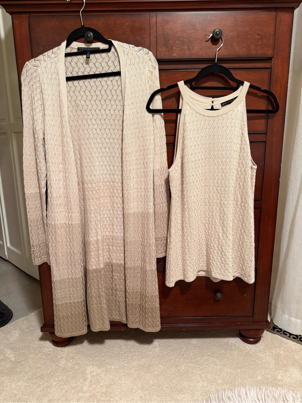 White House Black Market Cream Knit Cardigan with Matching Sleeveless Tank
